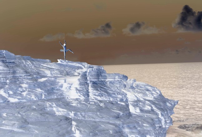 reverse image of a dancer on a cliff