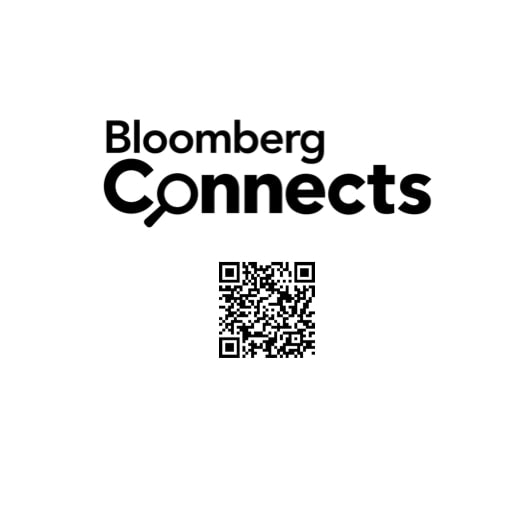 Logo for Bloomberg Connects with QR code below it that links to app download or the Foundation's digital guide on the app.