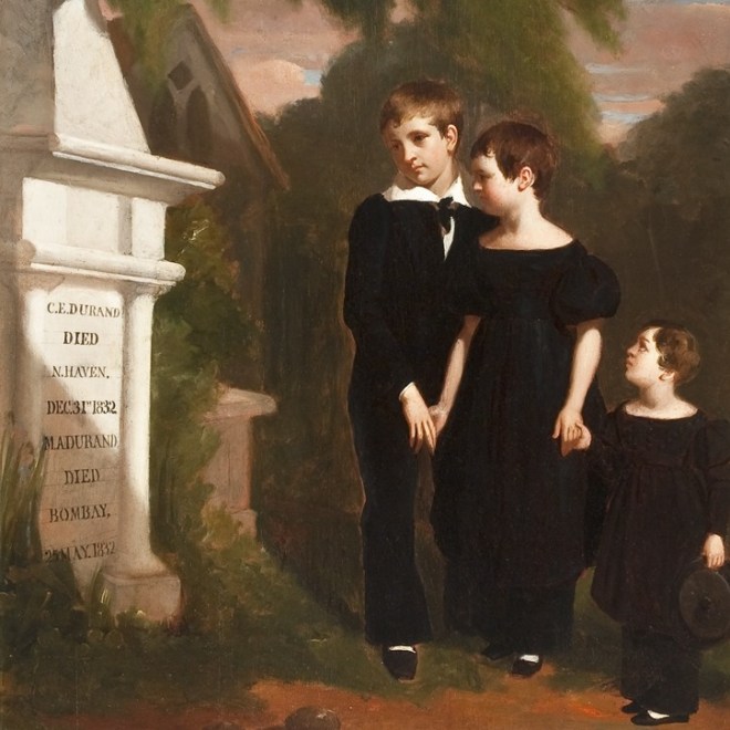  GEORGE WHITING FLAGG (1816–1897), "The Durand Children," 1833. Oil on wood panel, 31 x 24 7/8 in. (detail).