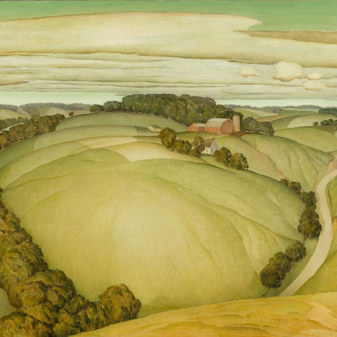 MARVIN D. CONE (1891–1965), "River Bend, No. 4," 1938. Oil on canvas, 20 x 30 in. (detail).