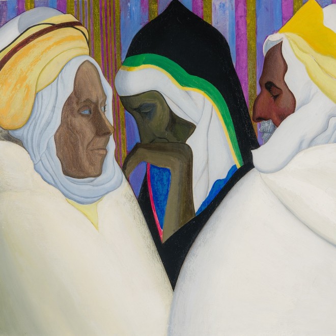 JOSEPH STELLA (1877–1946), "Africans," 1930. Oil on canvas, 28 3/4 x 36 1/4 in. (detail).