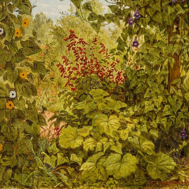 WILLIAM TROST RICHARDS (1833–1905), "Flora," 1859. Oil on arched-top mahogany panel: 7 3/8 x 5 5/16 in. (detail).
