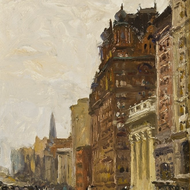  COLIN CAMPBELL COOPER (1856–1937), "Waldorf Astoria, New York, about 1908. Oil on board, 14 x 10 3/4 in.