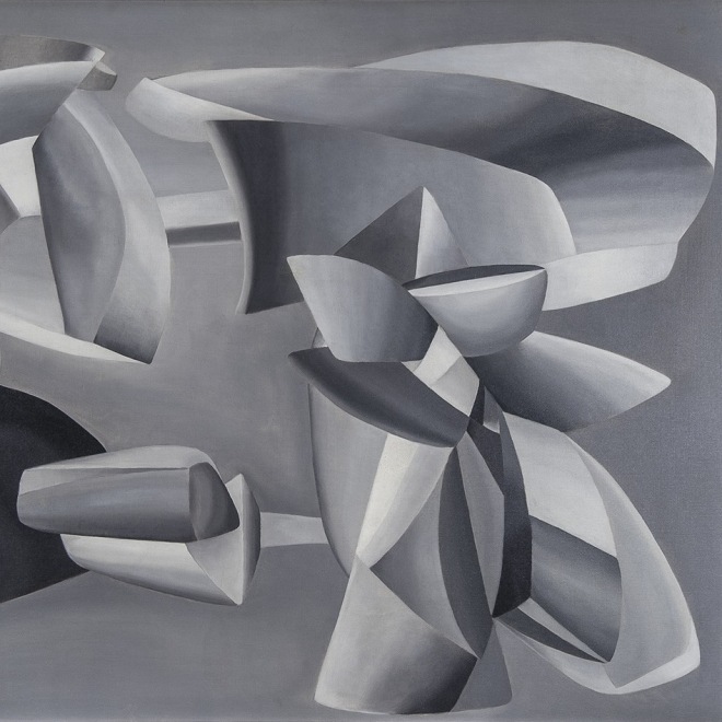 JOHN FERREN (1905–1970), "Grey Scale Composition," 1937. Oil and sand on canvas, 35 x 45 5/8 in. (detail).