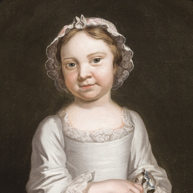 JOHN WOLLASTON (about 1710–about 1775), "Portrait of Isabella Morris," about 1755. Oil on canvas, 30 1/8 x 25 1/8 in. Detail.
