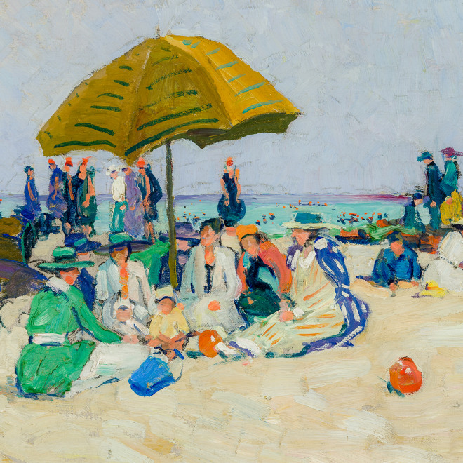 JANE PETERSON (1876–1965), "Picnic at the Beach," about 1915. Oil on canvas, 18 x 24 in. (detail).