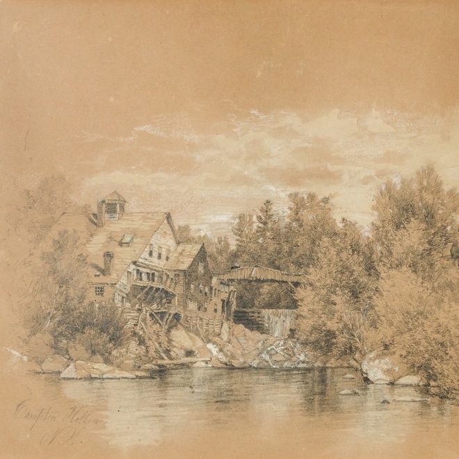 THOMAS WORTHINGTON WHITTREDGE (1820–1910), "View at Compton Hollow, New Hampshire," c. 1875–77. Graphite drawing heightened with Chinese white, 9 1/16 x 13 3/16 in. (detail).