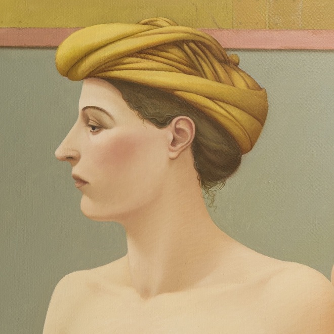ALAN FELTUS (b. 1943), "One Afternoon in Tuscany," 1986. Acrylic on canvas, 70 x 48 in. (detail).