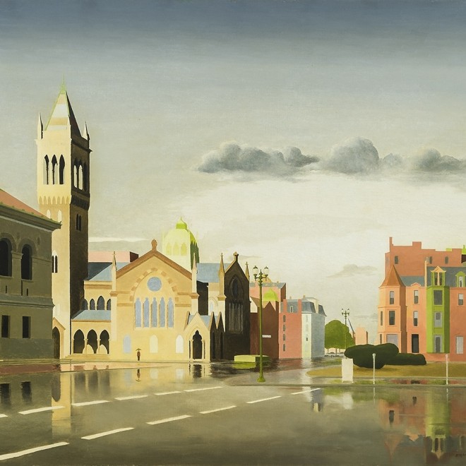 THOMAS FRANSIOLI (1906–1997), "Copley Square, Boston," 1959–61. Oil on canvas, 24 x 30 in. (detail).