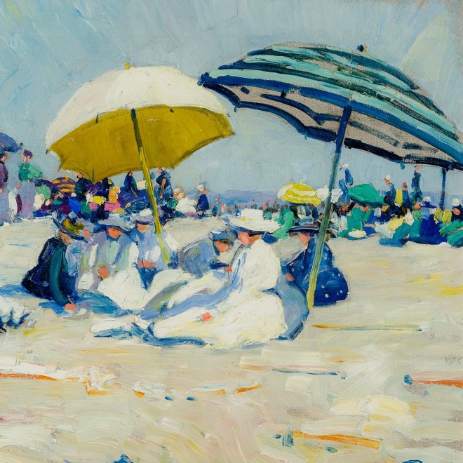 JANE PETERSON (1876–1965), "Beach Scene, Gloucester," about 1915. Oil on canvas, 18 x 24 in. (detail).