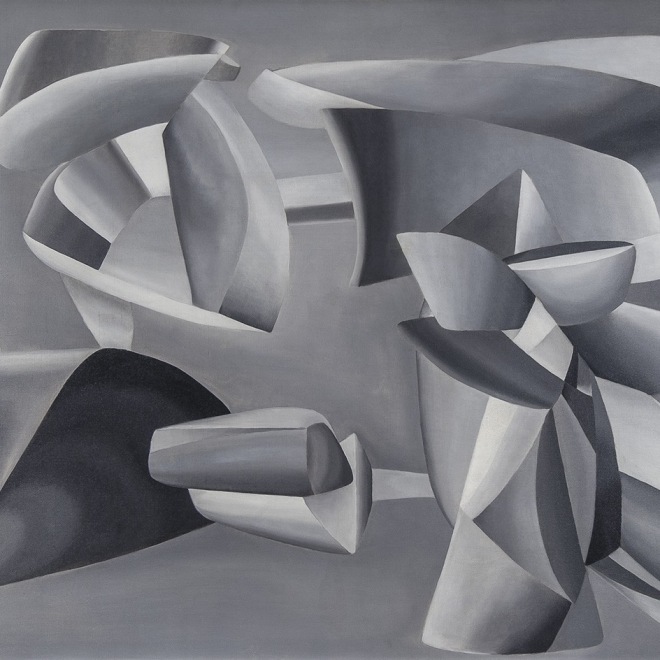 JOHN FERREN (1905–1970), Grey Scale Composition, 1937. Oil and sand on canvas, 35 x 45 5/8 in. (detail).
