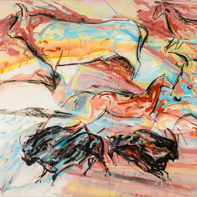 Elaine de Kooning (1920–1989), "Cave #27," 1984. Acrylic on board mounted to linen, 56 x 72 in. (detail).