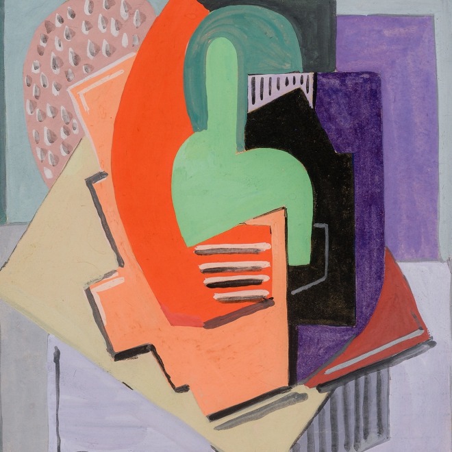 a cubist-inspired abstraction done in gouache by American Modernist Blanche Lazzell