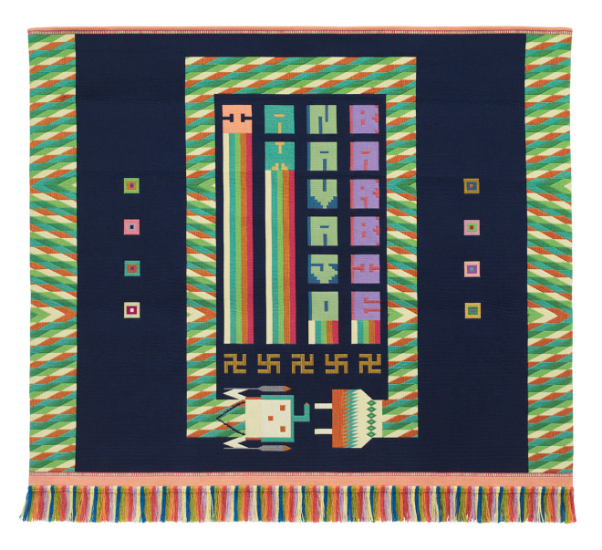 Rainbow Road,&nbsp;2023 Jacquard wool tapestry, aniline dyed wool fringe