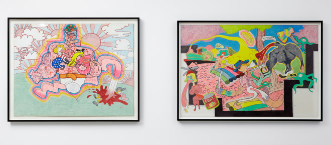 Installation view of Peter Saul: From Pop to Punk, New York, Venus Over Manhattan, 2015