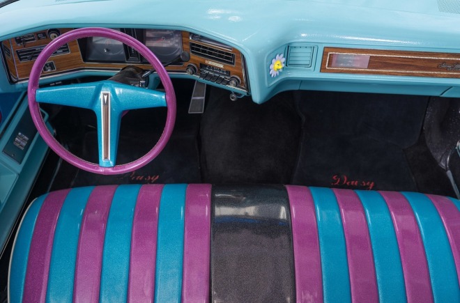 KENNY SCHARF, &quot;DAISYMOBILE,&quot; 2014. 1975 PONTIAC GRAN VILLE CONVERTIBLE CUSTOMIZED WITH ENAMEL, ACRYLIC, FIBERGLASS, DIAMOND DUST, NAUGAHYDE, RESIN, AND SWAROVSKI CRYSTALS.