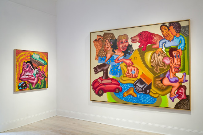 Installation view of Peter Saul New Paintings at Venus Over Manhattan, New York