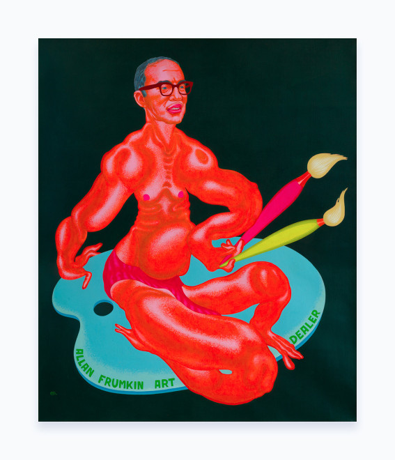 Painting by Peter Saul titled Allan Frumkin Art Dealer from 1971