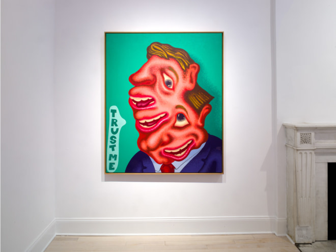 Installation view of Peter Saul New Paintings at Venus Over Manhattan, New York