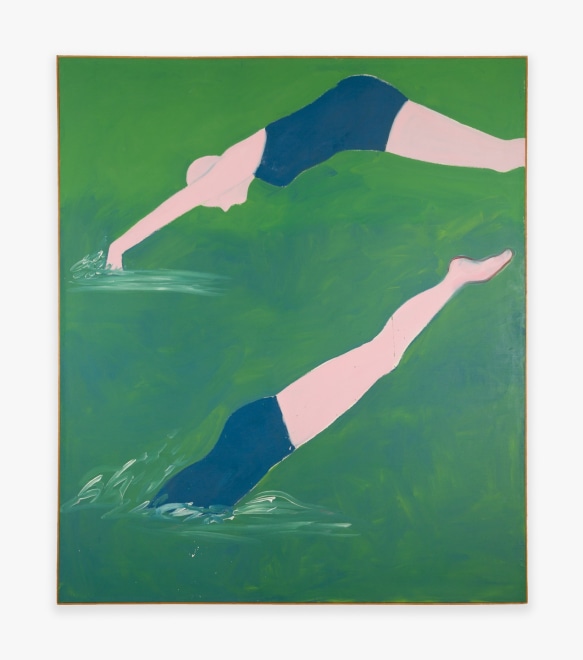 Painting by Joan Brown titled The Swimmers #1 (Diving) from 1973