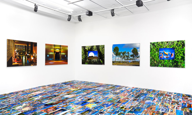 Installation view of &ldquo;Michel Houellebecq: French Bashing.&rdquo; Courtesy of Venus.