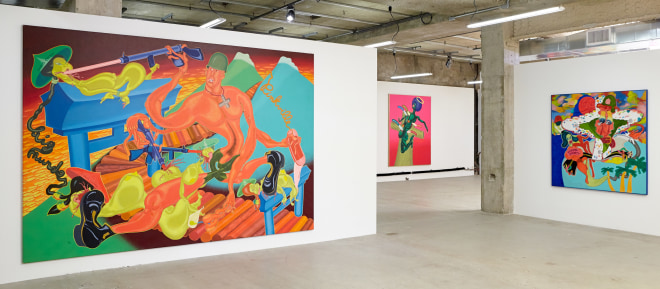 Installation view of Peter Saul: From Pop to Punk, New York, Venus Over Manhattan, 2015