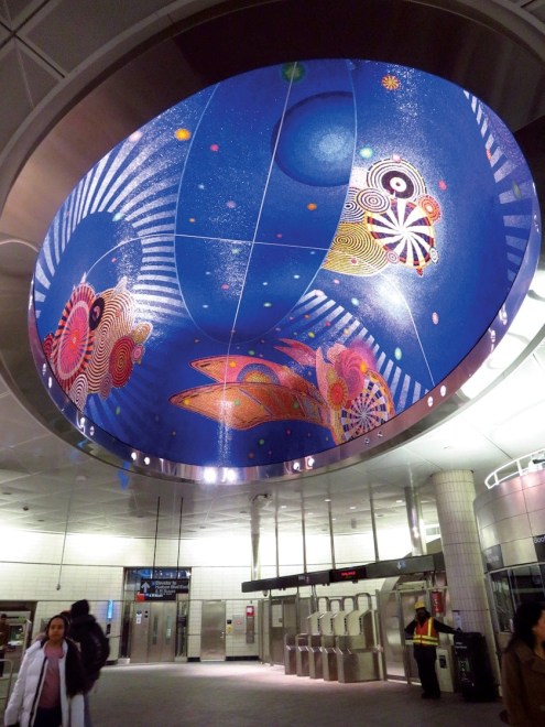 Bailey translated her mandalas into mosaics for&nbsp;Funktional Vibrations&nbsp;(2015) in New York City&rsquo;s 34th Street Hudson Yards transit station. Photos by Paulette Young.