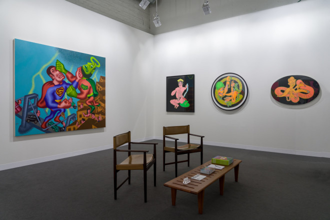 Installation view of Peter Saul at Art Basel, 2021