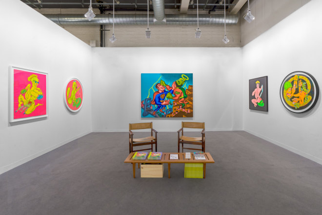 Installation view of Peter Saul at Art Basel, 2021