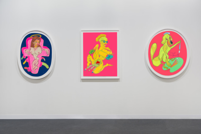 Installation view of Peter Saul at Art Basel, 2021