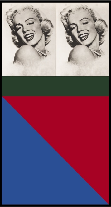 Marilyn Monroe: Blue &amp;amp; Red, 1990, Silver gelatin prints and enamel on board