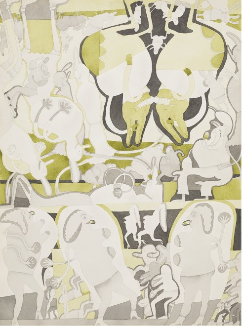 Gladys Nilsson, 2 Color Painting: Charkole &amp;amp; Green, 1969