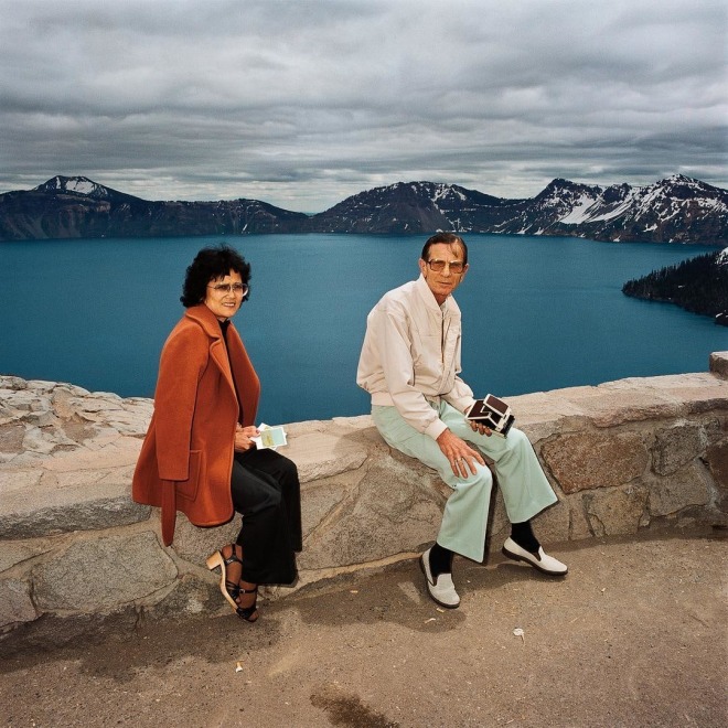 Couple Taking Polaroids at Crater Lake National Park, Oregon 