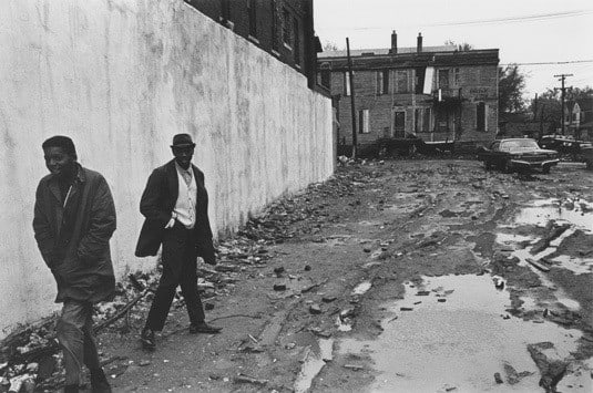 Pedestrians at the corner of Jefferson Avenue and Conners, Detroit, 1968