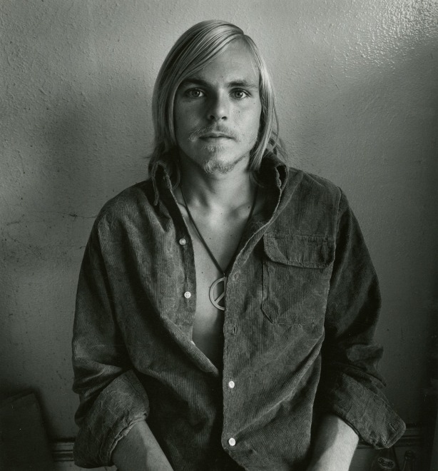 Man with Bare Chest and Peace Sign, Haight Ashbury, 1968