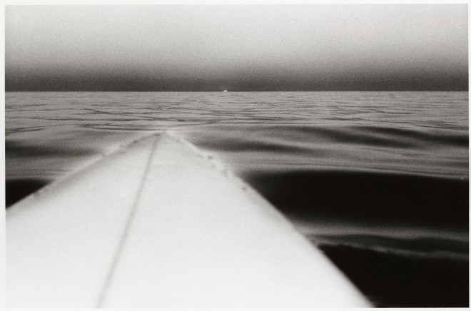 Surfboard with Setting Sun, Santa Monica, California