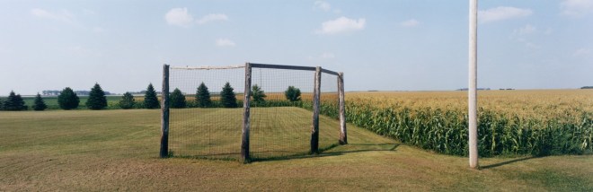 Baseball backstop, cornfield, highway 50, Stearns County, Minnesota 