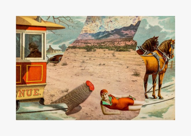 Collage by Joanna Beall Westermann titled Erotic Landscape and Trolley from 1976