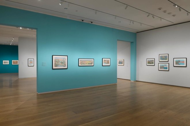 Installation view of Joseph E. Yoakum: What I Saw at the Menil Drawing Institute, Houston