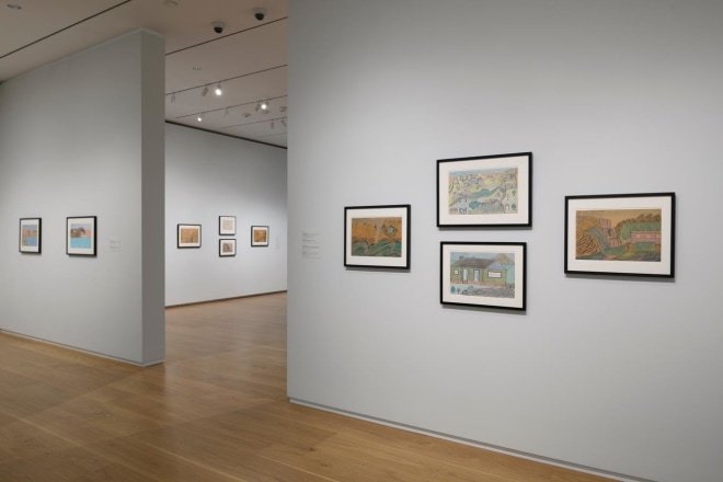 Installation view of Joseph E. Yoakum: What I Saw at the Menil Drawing Institute, Houston