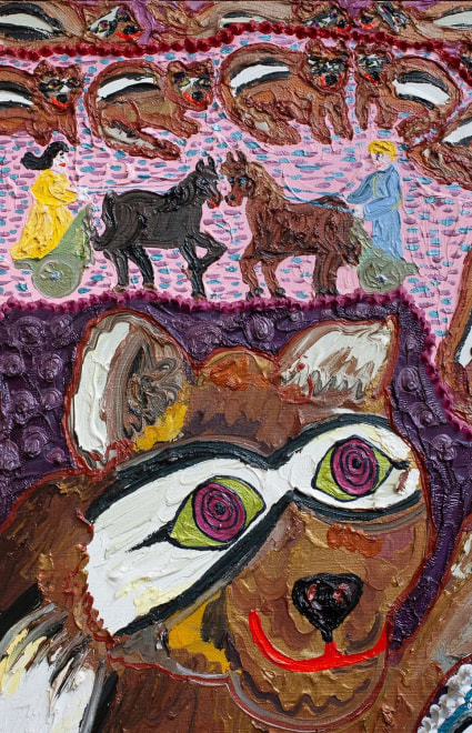 Maija Peeples-Bright,&nbsp;Chipmunk Churchill Falls with Charioteers and Convolvulus&nbsp;(detail), 1980,&nbsp;oil on canvas, wood frame, 48 &times; 56 3&frasl;4&Prime;.