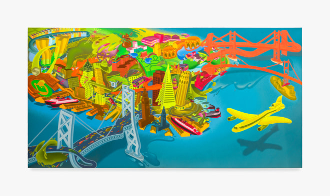 Painting by Peter Saul titled View of San Francisco from 1979.