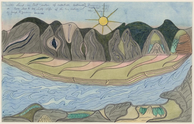 Drawing by Joseph Elmer Yoakum titled Wilks Land in East Sector of Antartica Continents on Rose Sea and Ice Shellf Cliffe of the Two Sectors Discovery Since Australia and New Zealand, from 1969