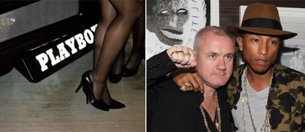 Left: &ldquo;Pistonhead&rdquo; bunnies. (Photo: Ana Cecilia Alvarez Ortiz) Right: Artist Damien Hirst and musician Pharrell Williams. (Photo: Mireya Acierto)