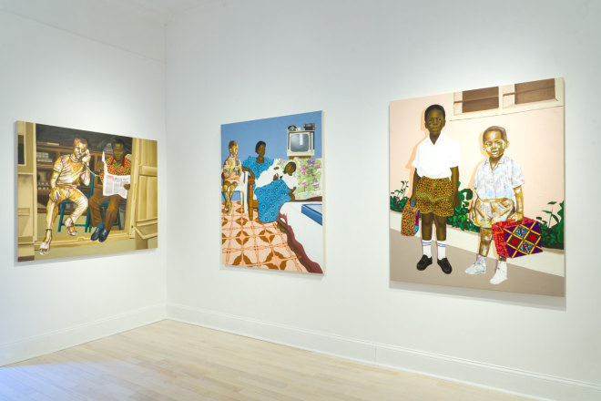 Installation view of Cornelius Annor: Lost But Found at Venus Over Manhattan, New York, 2021