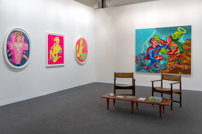 Installation view of Peter Saul at Art Basel, 2021