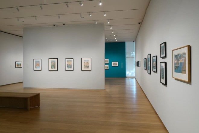 Installation view of Joseph E. Yoakum: What I Saw at the Menil Drawing Institute, Houston