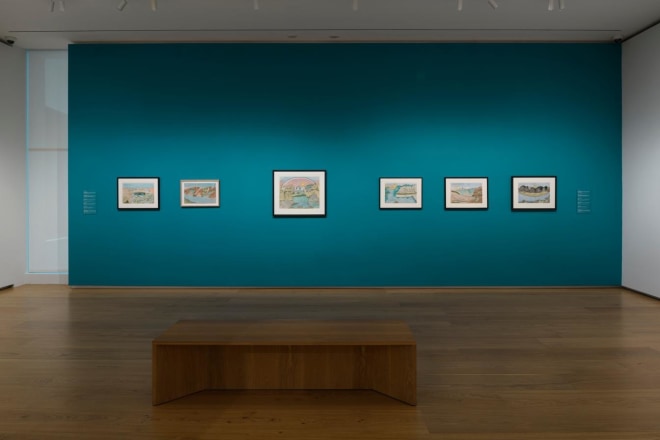 Installation view of Joseph E. Yoakum: What I Saw at the Menil Drawing Institute, Houston