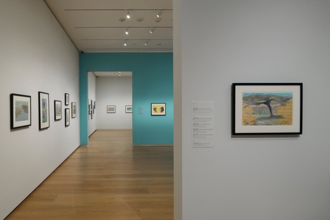 Installation view of Joseph E. Yoakum: What I Saw at the Menil Drawing Institute, Houston