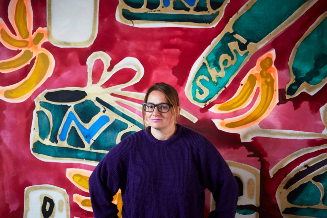 Portrait of Katherine Bernhardt in her Brooklyn studio by Emily Johnston for Artsy., &nbsp;